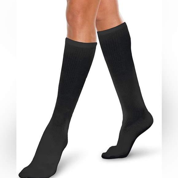 Core-Spun 20-30mmHg Black Moderate Compression Support Knee High - Picture 1 of 7